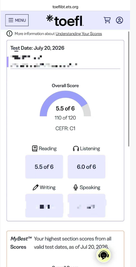 上海某同学托福代考出5.5分